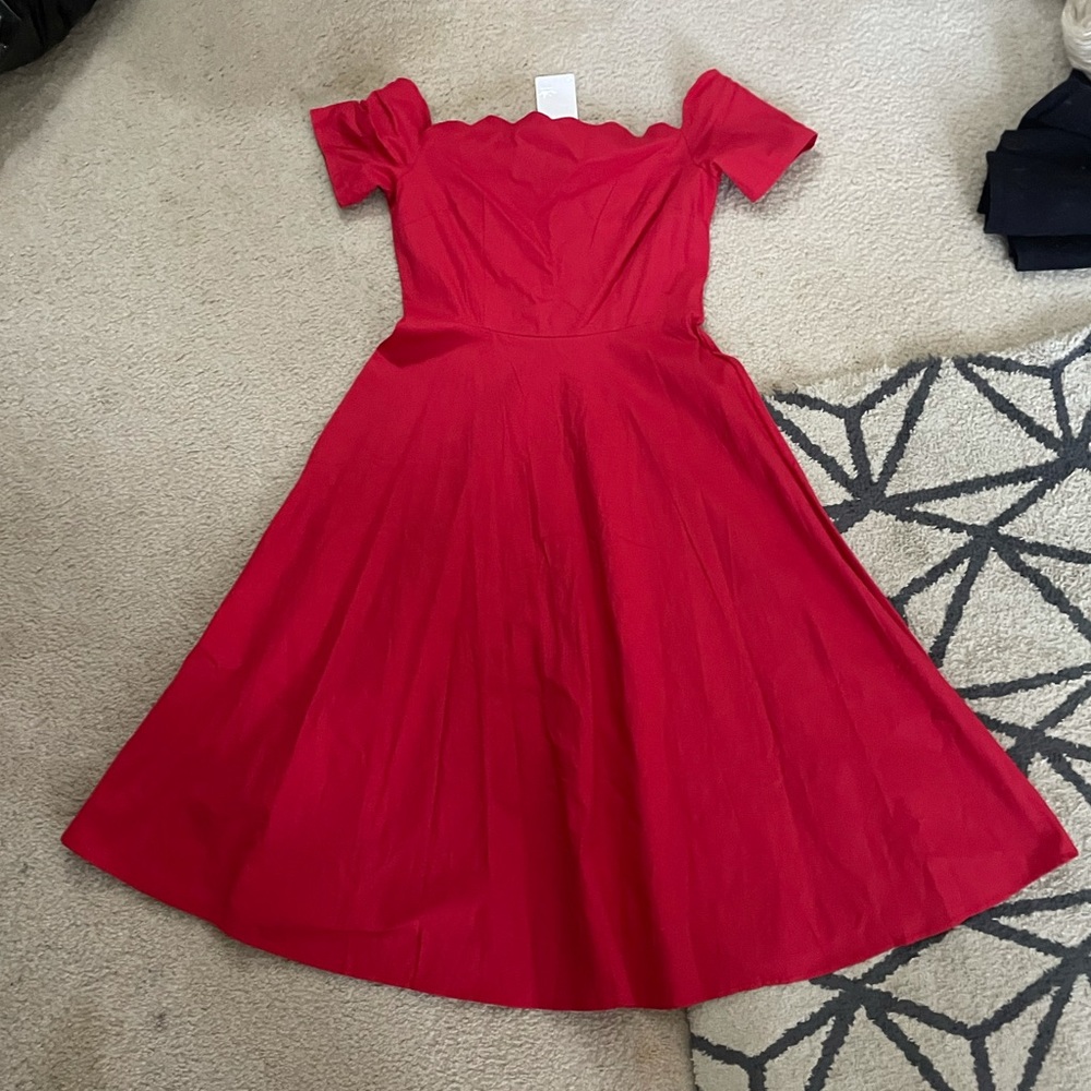 Off the shoulder, tea length, a-line dress